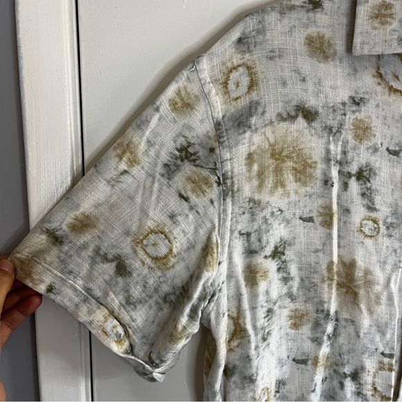 Zara Light Beige Linen Blend Tie Dye Relaxed Fit Short Sleeve Button Up Shirt - Picture 2 of 6